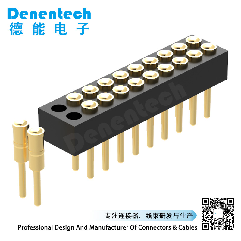 Denentech strength factory 1.27MM pogo pin H2.0MM dual row female straight concave pogo pin DIP